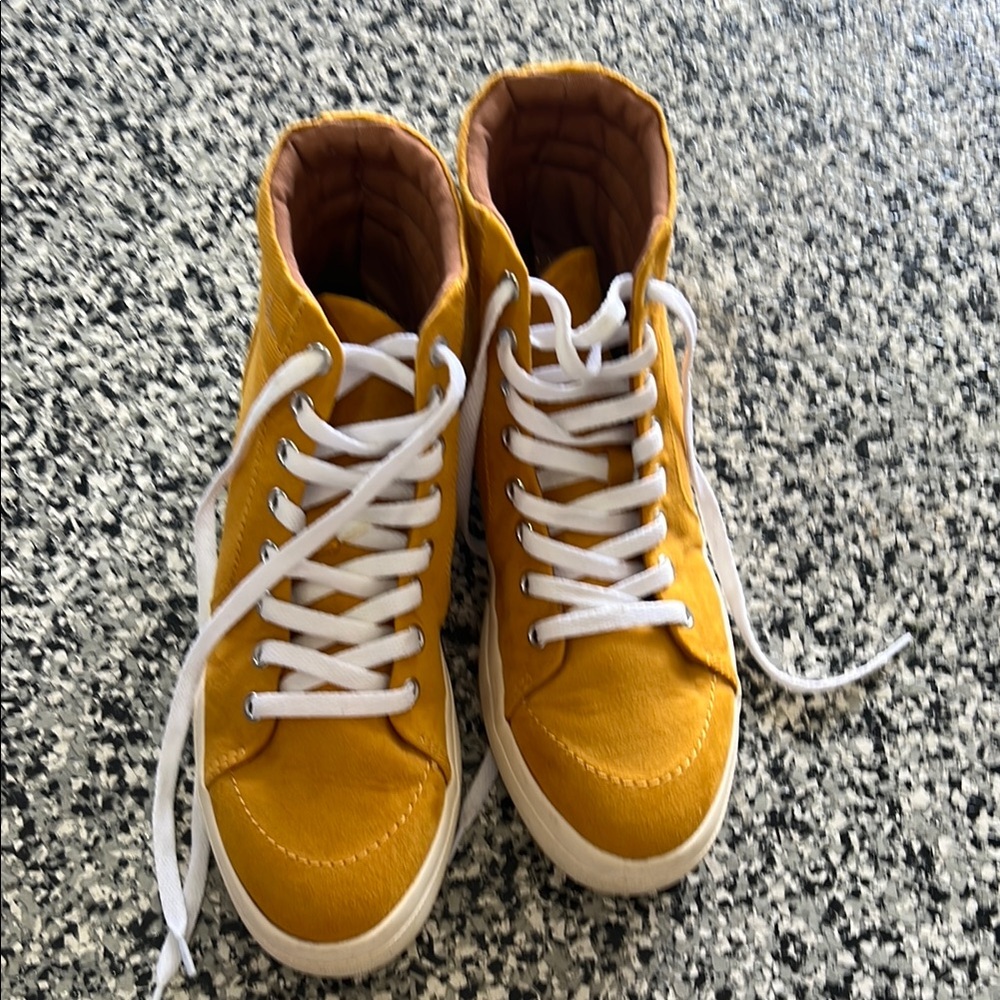 Yellow High-Top Sneakers with White Laces